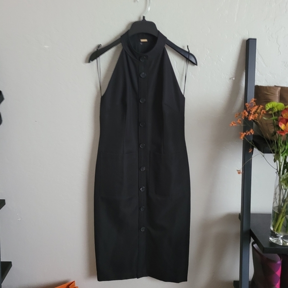 ADAM Lippes Gaberdine Halter Midi Shirt Dress Wool 4 black - Picture 9 of 15